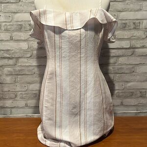 Forever 21 contemporary spaghetti strap mini sundress white beige striped cute